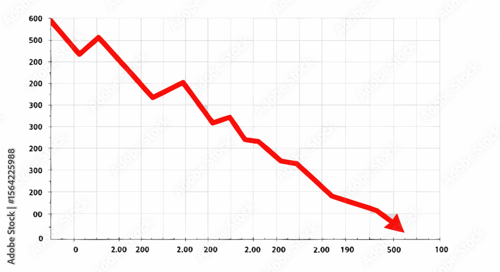 Red stock market chart with downward trend – financial loss or decline graph. Red stock market chart with downward trend – financial loss or decline graph.