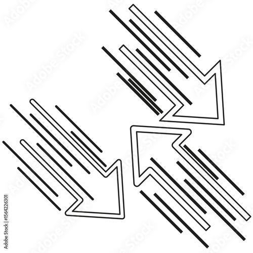 Slanted arrow pair. Downward motion symbol. Fast speed Vector. Angled flow graphic.