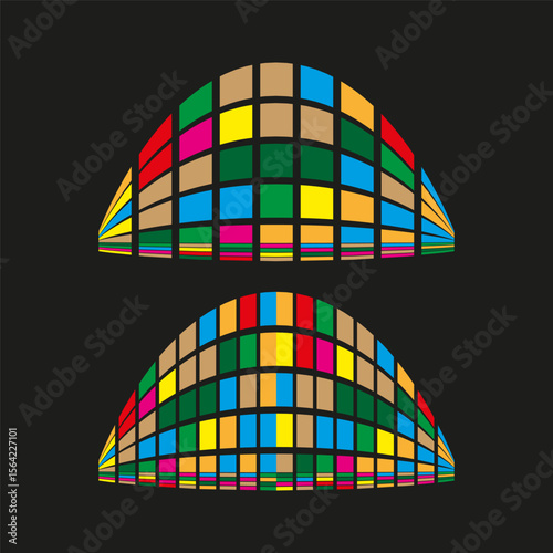 Mosaic hemisphere pattern. Colorful dome shapes. Vector tile design. Geometric puzzle elements.