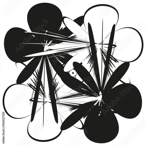 Abstract fragmented explosion. Radial burst design. Dynamic vector artwork.