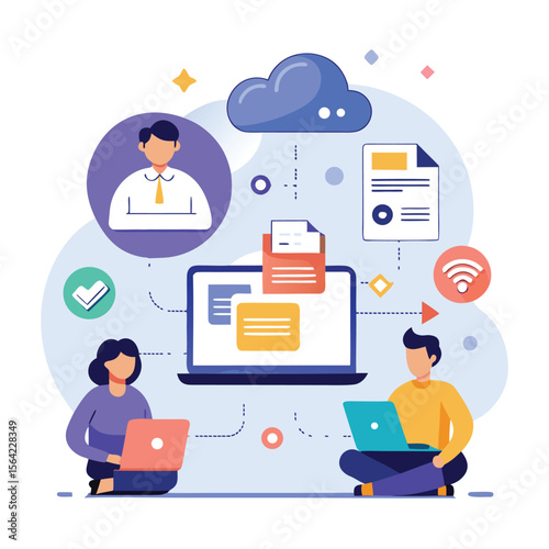 Cloud computing technology seamlessly connecting people and digital documents and data