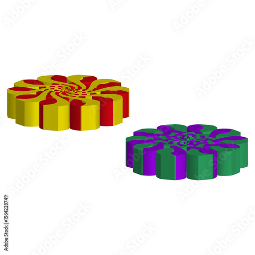 Polychromatic gambling chip. Isometric gambling symbol. Vibrantly stacked Vector. Minimalistic tabletop illustration.