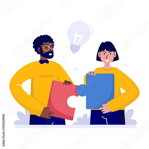 Connecting puzzle pieces symbolizing teamwork collaboration and problem-solving flat vector illustration