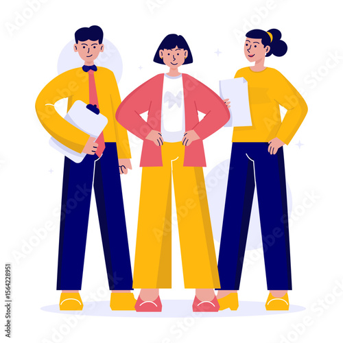 Business team standing together for teamwork collaboration or corporate profile flat vector illustration