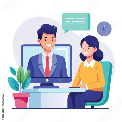 Two people engaging in a video conference meeting and online communication
