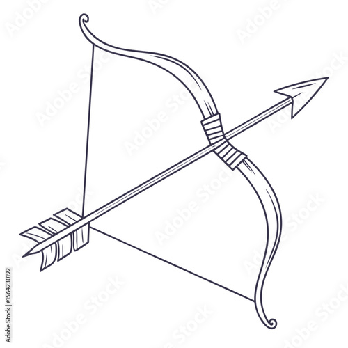 Dark purple bow and arrow illustration on white background archery weapon