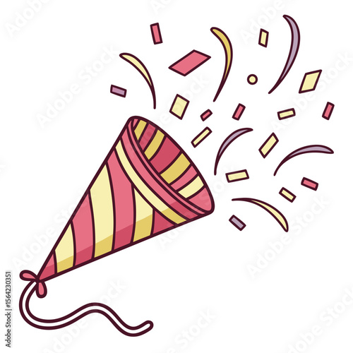 Festive party popper exploding with colorful confetti and streamers celebration