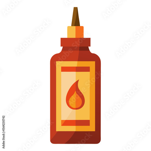 Red and yellow barbecue sauce bottle with flame condiment food