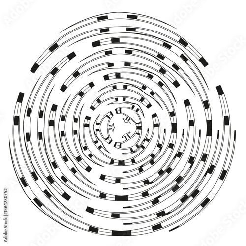 Dynamic ring pattern. Dashed circular motion. Concentric flow Vector. Abstract radial design.