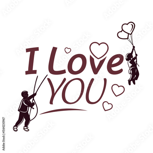 I Love You text with hearts and figures romance affection