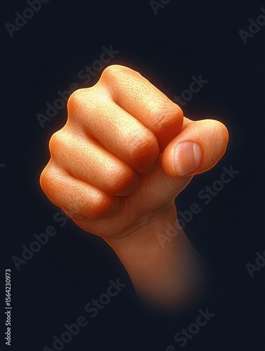 Close-up of a single human hand clenched into a fist with detailed skin texture and natural lighting against a dark background
