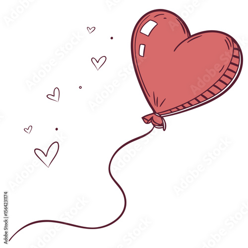 Red heart balloon floating with small hearts love