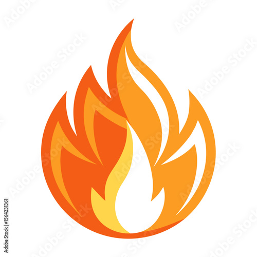 Stylized fire with orange and yellow flames symbol heat