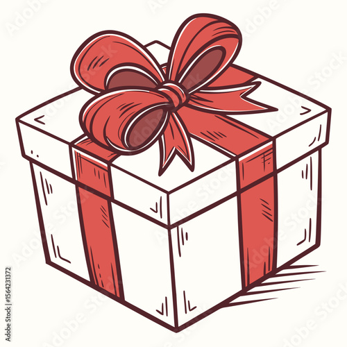Red ribbon gift box on white background present celebration