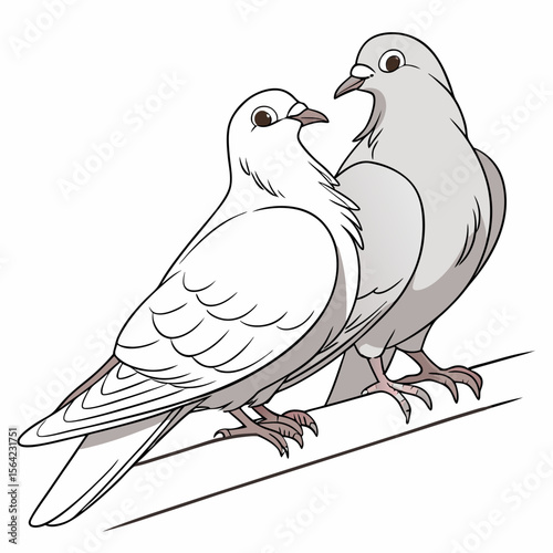 Two white doves perched together birds grey