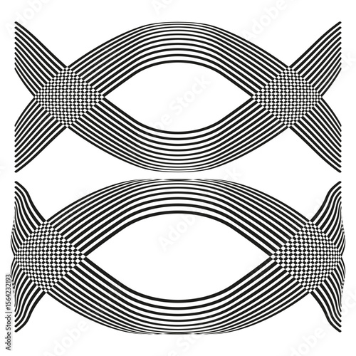 Twin arch icon. Parallel loop pattern. Elliptic band Vector. Symmetric bridge ties.