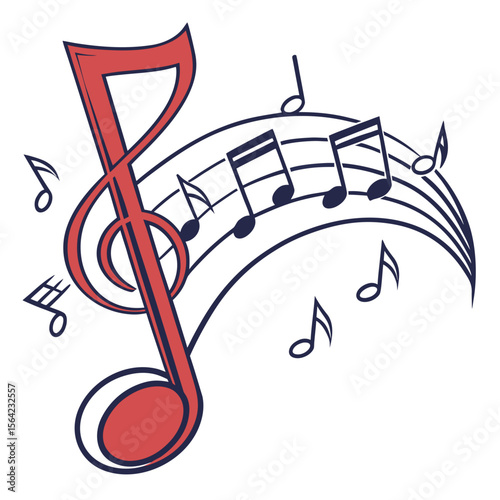 Red treble clef with musical notes on staff melody