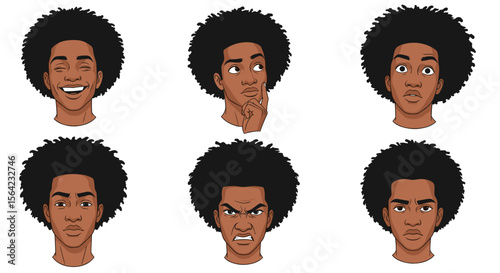 Diverse afro american man facial expressions vector design