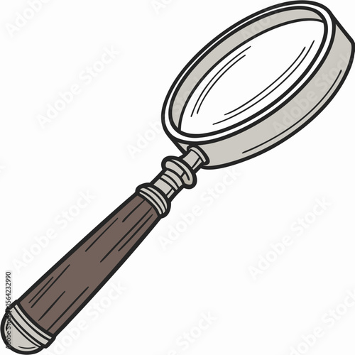 Magnifying glass with brown handle and silver frame optical instrument tool