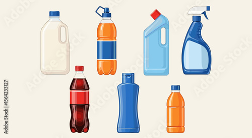 Collection of plastic bottles for liquid products stock