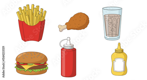 Illustration of fast food combo meal burger fries drink