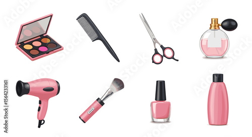 Beauty salon tools and cosmetics for makeup and hair care