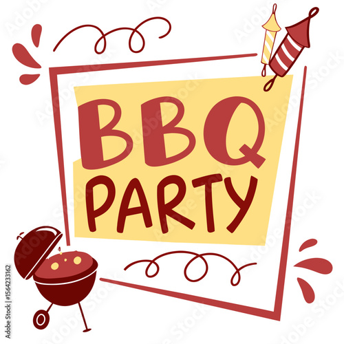 Festive barbecue party invitation with grill and fireworks vector