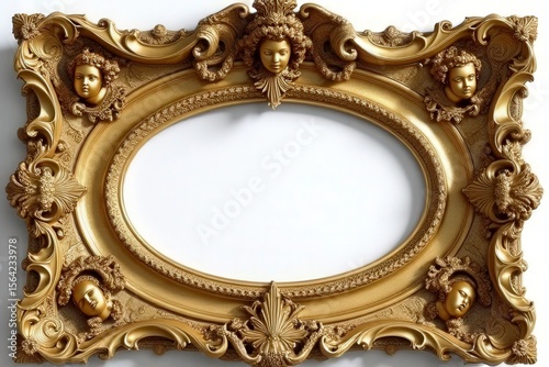 Luxury Baroque Gold Frame with Ornate Floral Carvings on White Background