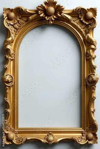 Luxury Baroque Gold Frame with Ornate Floral Carvings on White Background