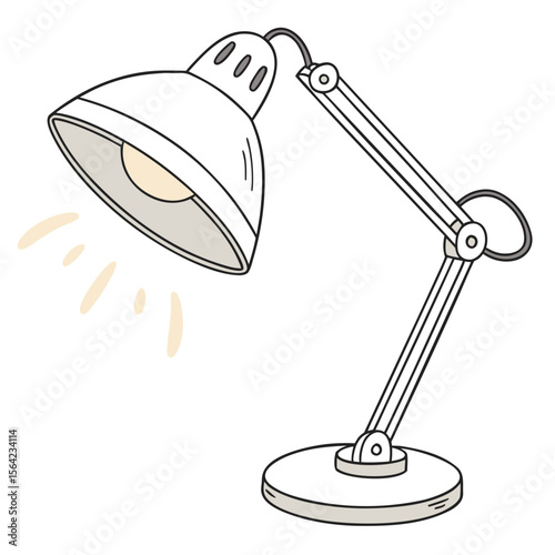 White desk lamp with adjustable arm and light rays illumination study