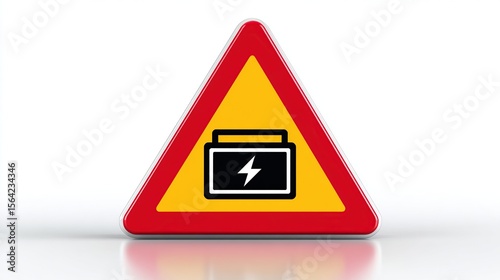 Wallpaper Mural A 3D rendering of a triangular warning sign, yellow with a red border, displaying a black battery icon with a lightning bolt, signifying electrical hazard Torontodigital.ca