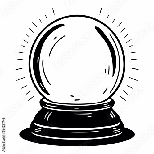 Crystal ball with radiating lines on stand fortune telling divination