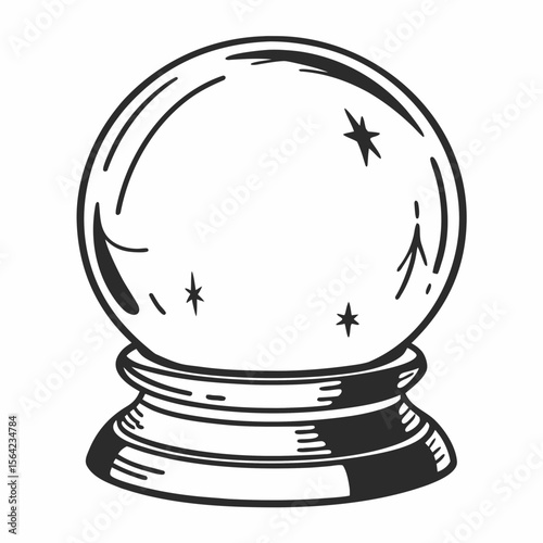 Mystical crystal ball with stars on white background fortune telling divination