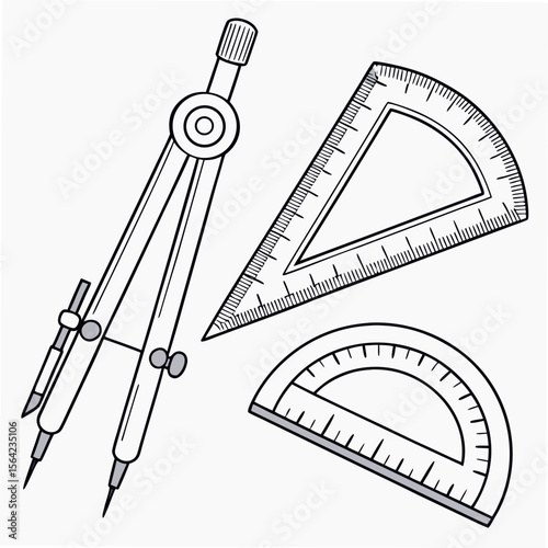 Geometric drawing tools compass protractor triangle geometric tools