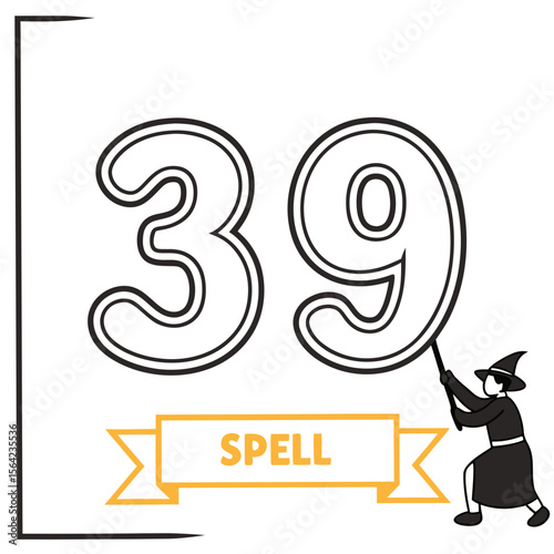 Wizard holding number thirty nine spell banner magic