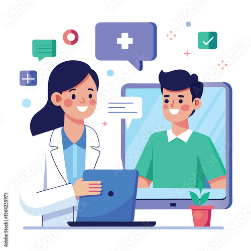 Online medical consultation between doctor and patient using laptop computer