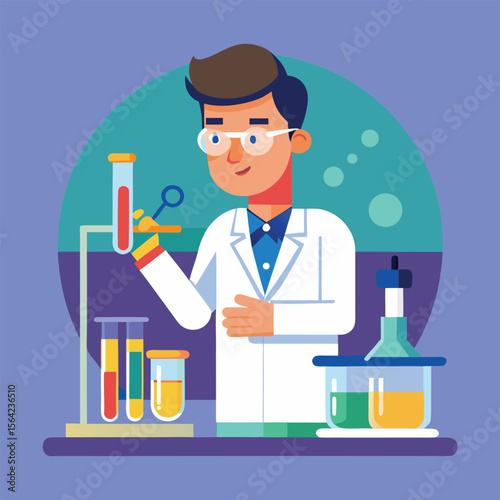 Scientist in lab with test tubes conducting experiments and chemical research