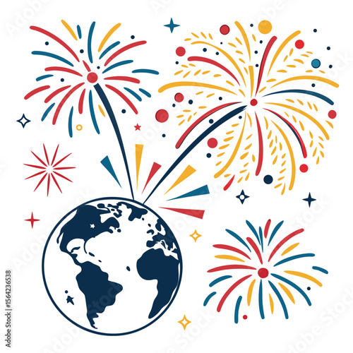 Earth with festive fireworks celebration globe festival