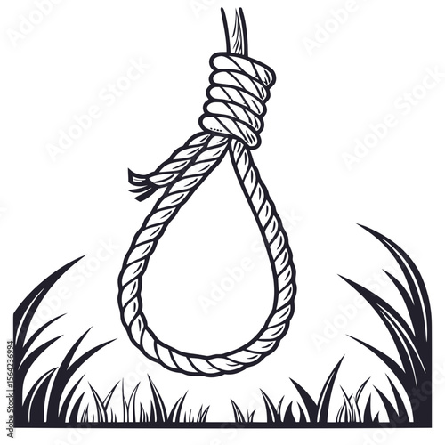 Twisted rope noose hanging over grass knot loop