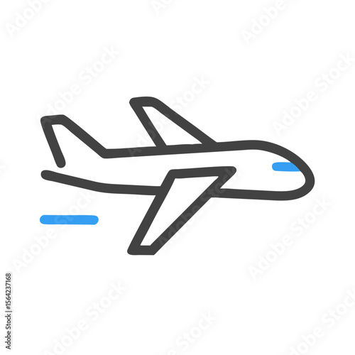 Gray airplane with blue accents flying aircraft travel