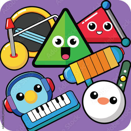 Educational Shapes and Musical Instruments for Young Children Learning Together