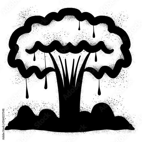 Nuclear explosion graffiti with black spray paint