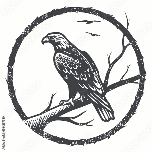 Majestic eagle perched on a branch with birds flying bird of prey tree