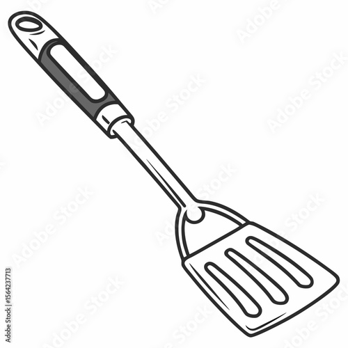 Slotted metal spatula with gray handle grilling cooking