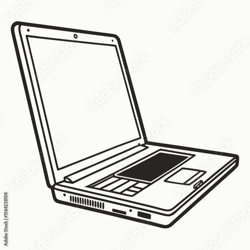 Open black laptop on white background technology
