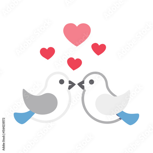 Two lovebirds kissing with hearts romance couple