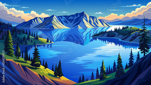 Peaceful reflections ripple across Crater Lake National Park, where deep-blue waters fill a volcanic caldera, surrounded by pine-covered cliffs and serene silence.


