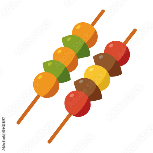 Colorful food skewers with meat and vegetables vector