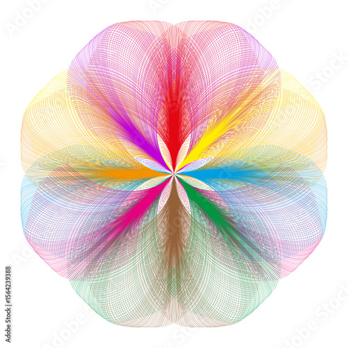 Rainbow flower icon. Vivid petal wheel. Spectral bloom Vector. Bright chromatic harmony.