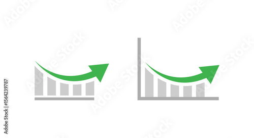 Rebound growth icon after decline. Bounce back bar chart with green upward arrow symbol